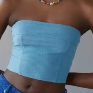 Urban Outfitters Blue Ribbed Strapless Crop Tube Top Festival Rave Y2K Small